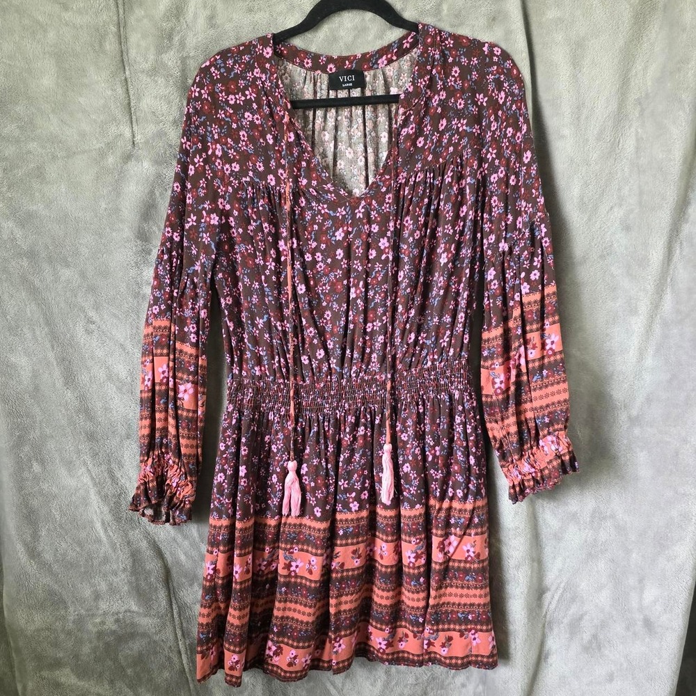 VICI Collection Floral Boho Smocked Mini Dress - Size L